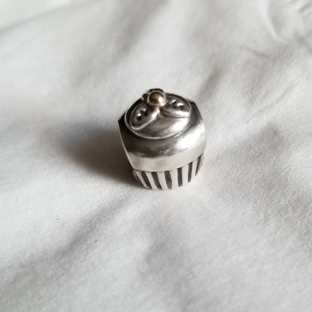 Pandora Silver two-tone 14k gold cupcake charm